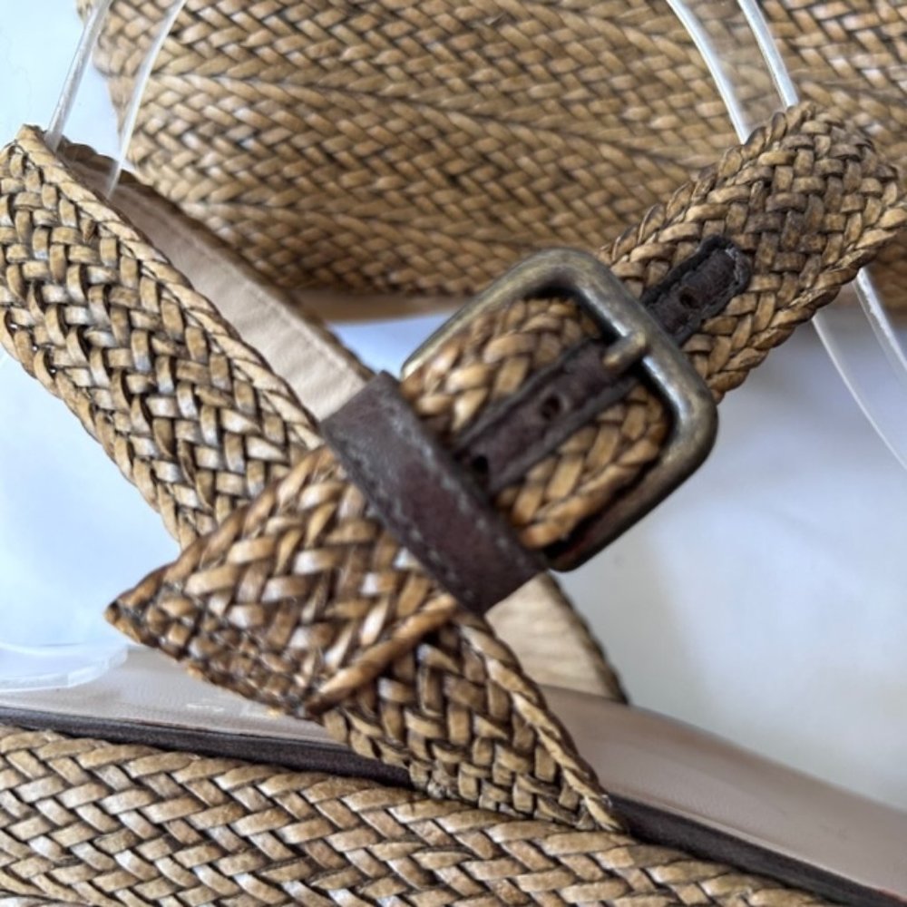 Stuart Weitzman Raffia Tan Ankle Strap Wedge Heel… - image 6